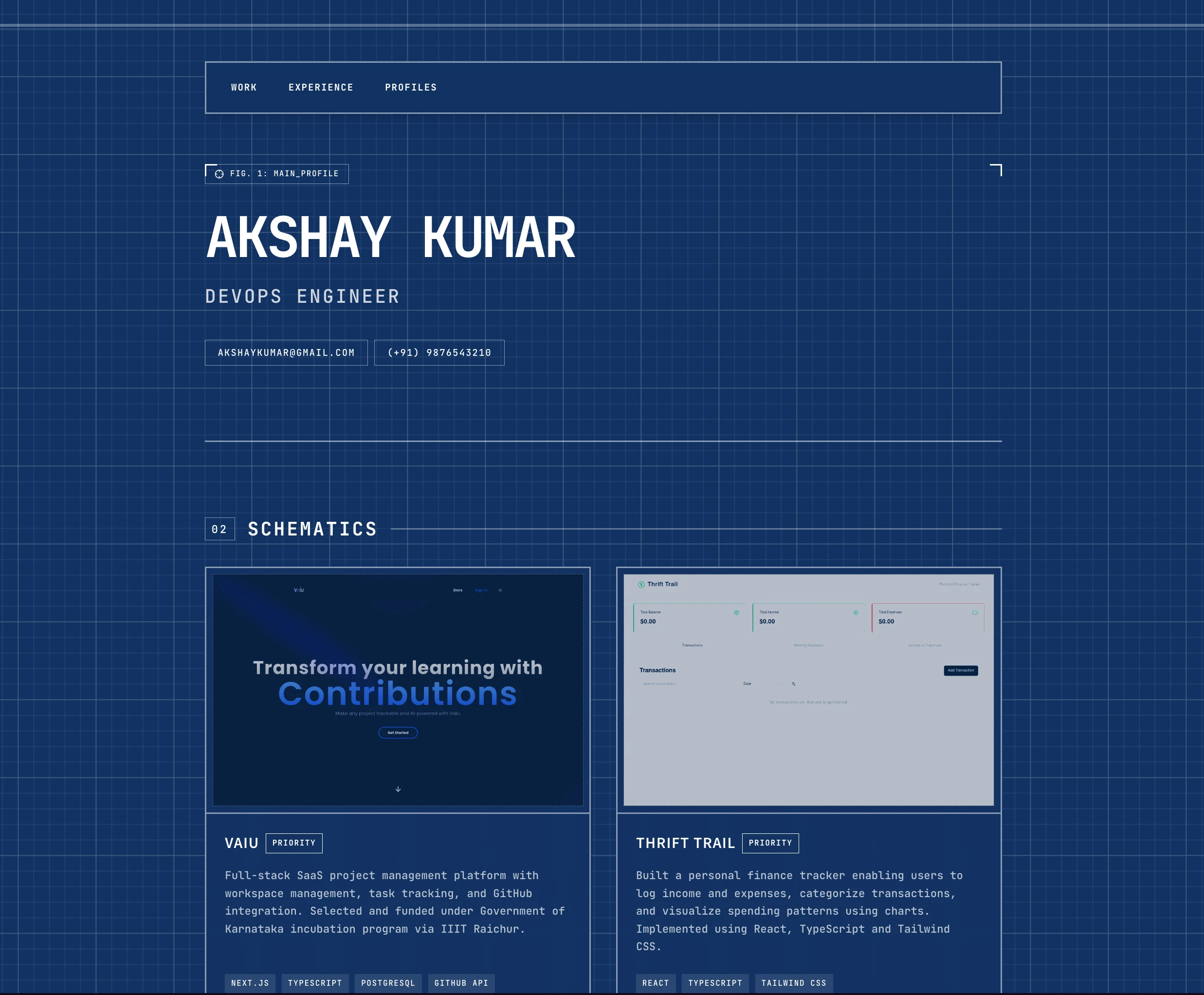 Blueprint portfolio layout