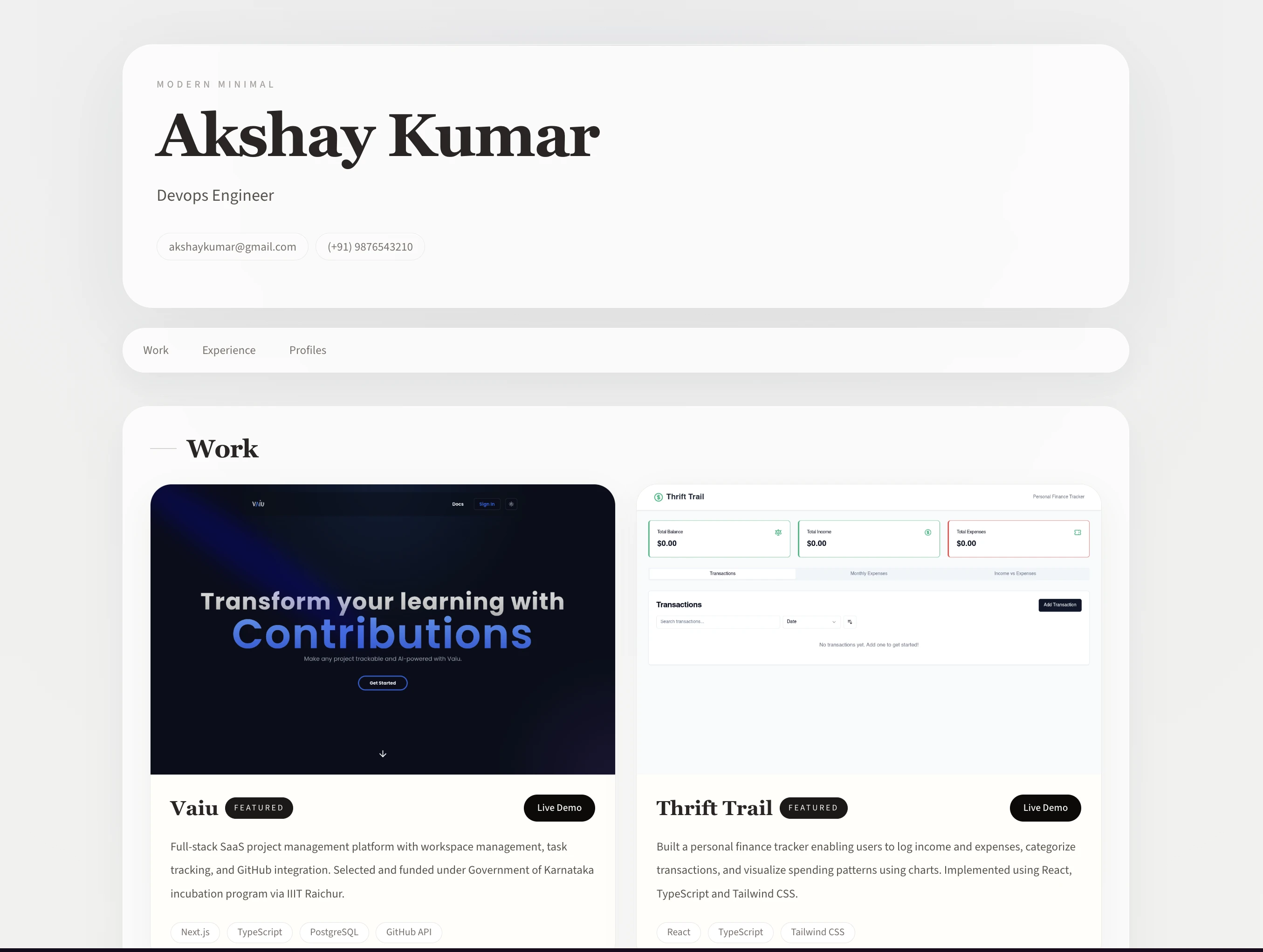 Minimal portfolio layout
