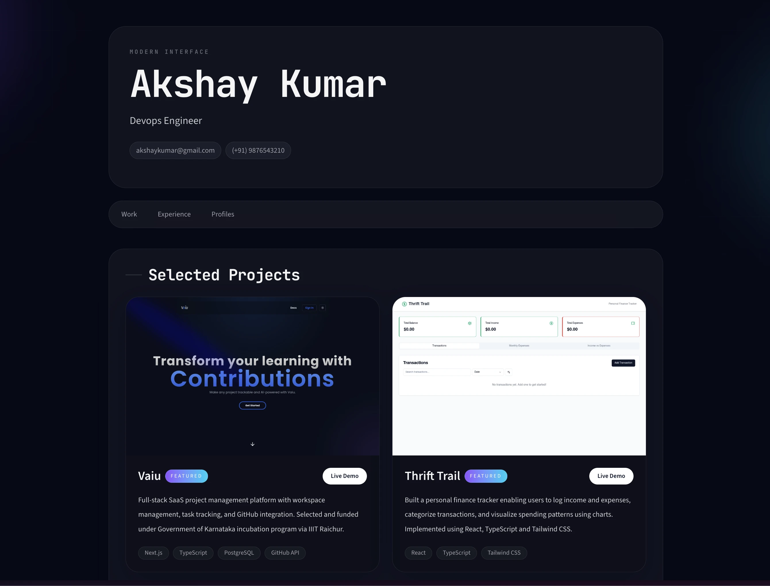 Modern portfolio layout