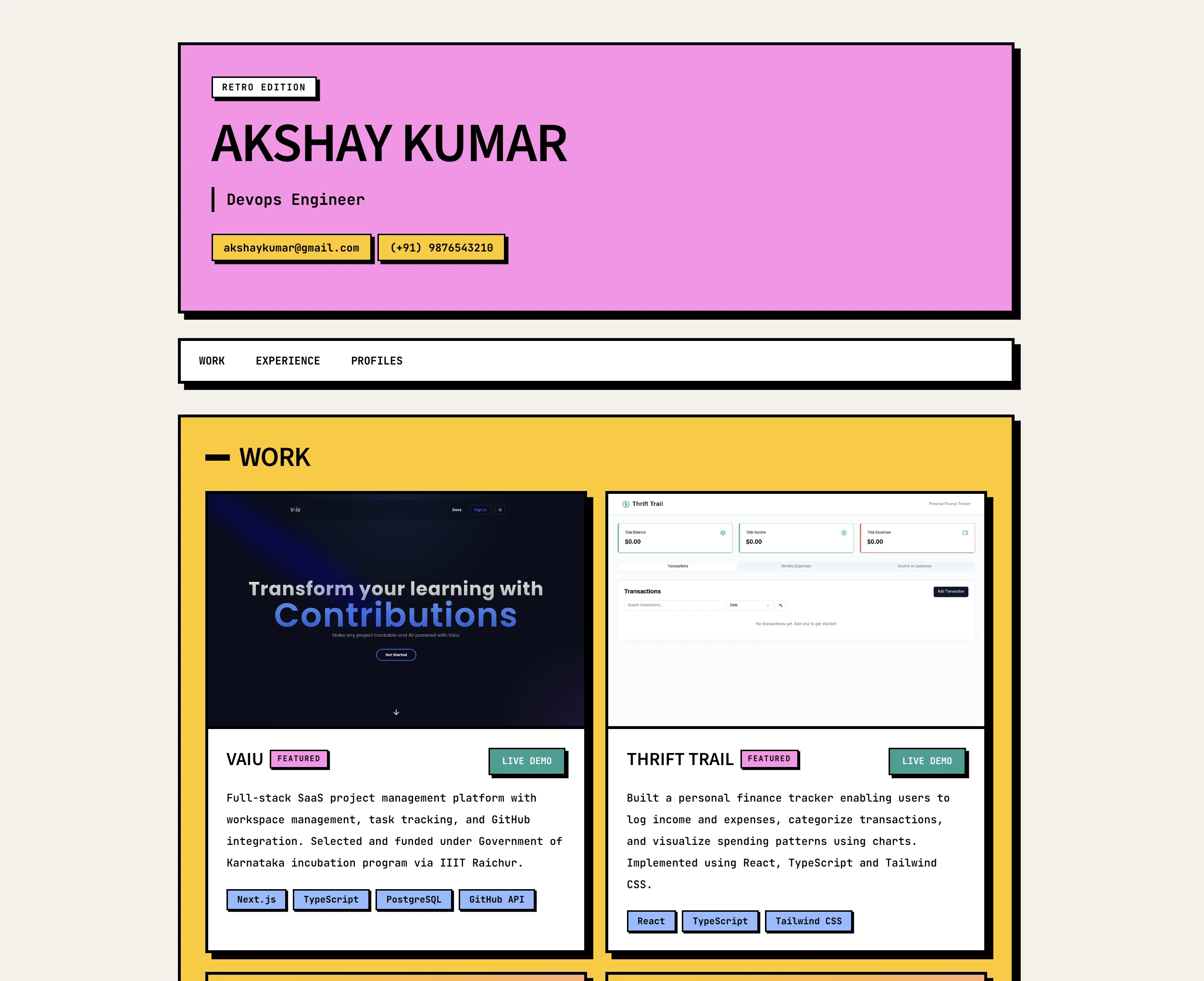 Retro portfolio layout